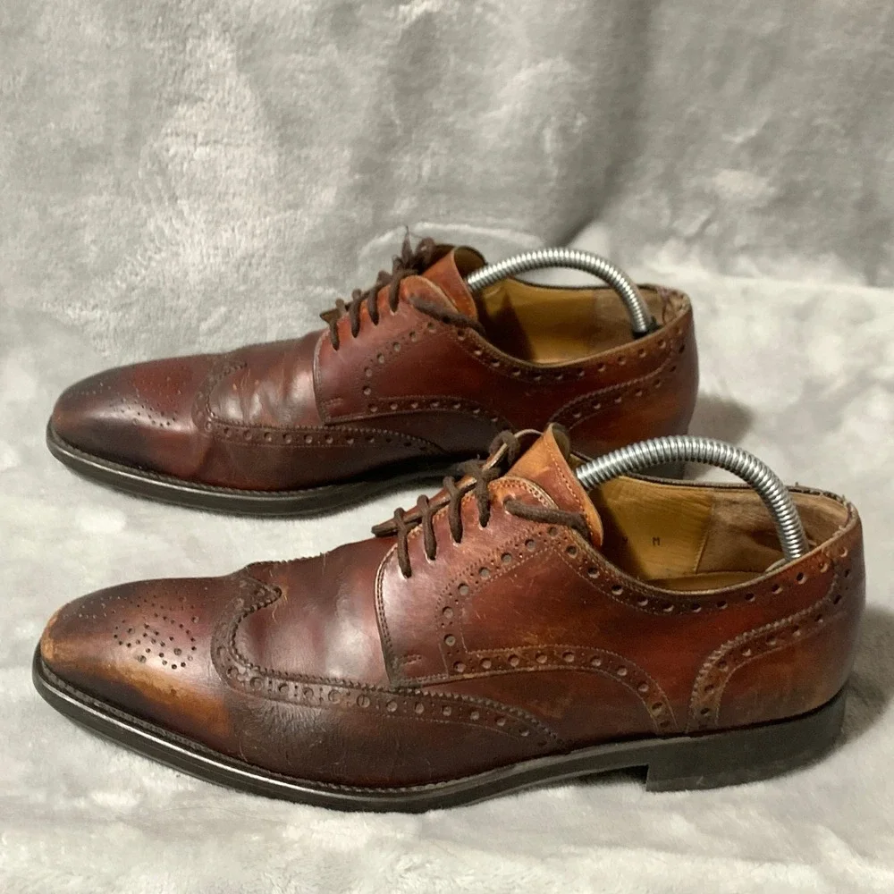 Magnanni Mens Wingtip Brogue Oxford Shoes Leather Brown Size 9 M Made‎ in Spain